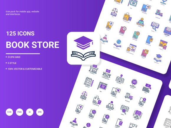 Book Store Icon Pack: Graphics & Icons for Crafters