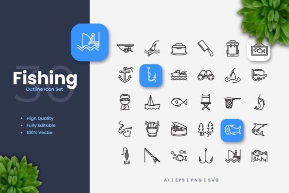 Fishing Icons: Clean Graphics for Brand Marketing
