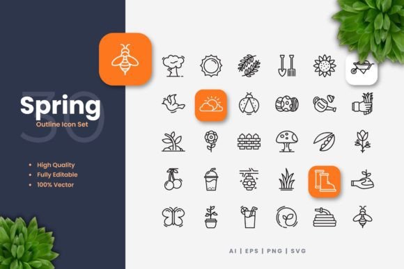 Spring Icons: Graphics for Clean Craft Designs
